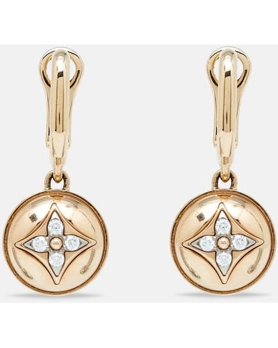 Louis Vuitton Blossom Diamond Two Tone 18k Dangle Earrings - Metallic