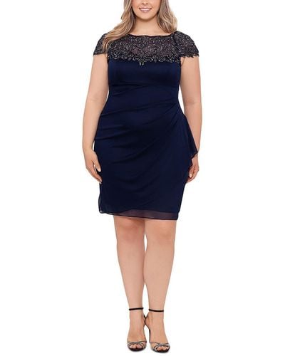 Xscape Plus Beaded Knee Cocktail And Party Dress - Blue