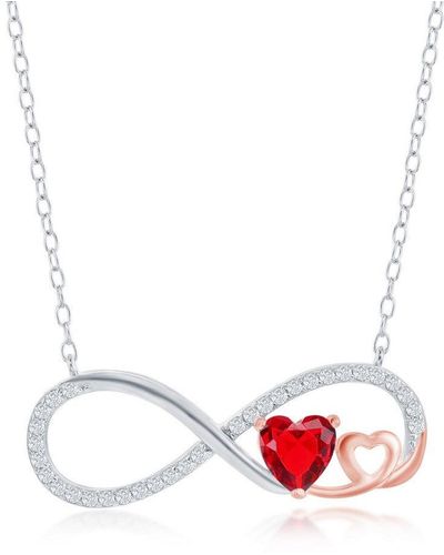 Simona Sterling Ruby Cz Heart Infinity Necklace - White