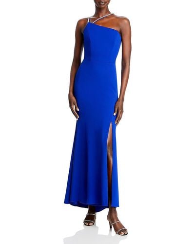 Aqua Scuba Asymmetric Evening Dress - Blue