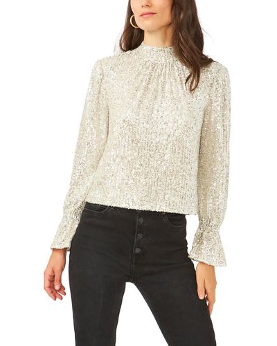 1.STATE Mesh Sequined Pullover Top - White