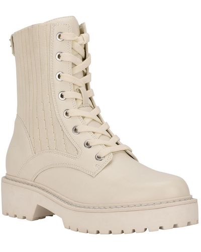 Calvin Klein Samica Faux Leather Stretch Combat & Lace-up Boots - Natural