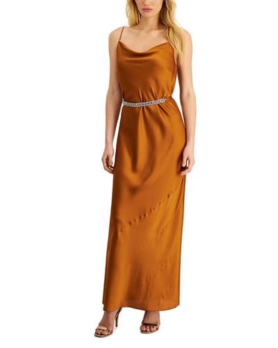 Donna Karan Astra Gaze Satin Drape Neck Slip Dress - Orange