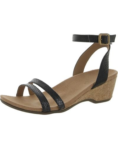 Vionic Orlanda Leather Ankle Strap Wedge Sandals - Black
