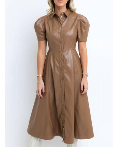Karlie Midi Faux Leather Shirt Dress - Brown