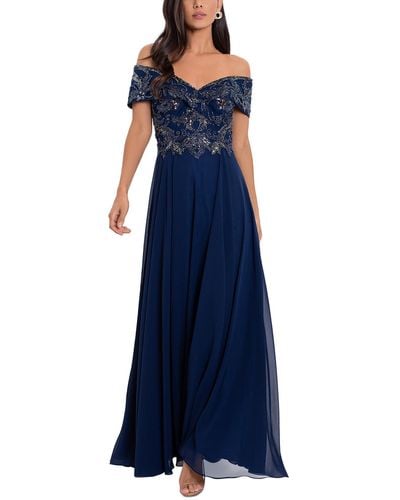 Xscape Chiffon Embellished Evening Dress - Blue