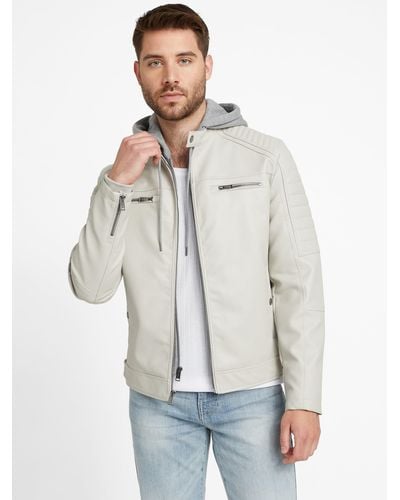Guess Factory David Faux-leather Hooded Jacket - White