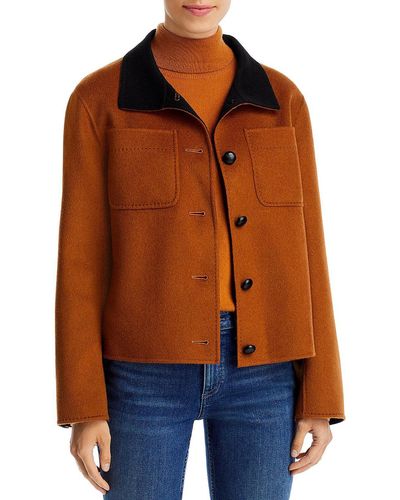 Lafayette 148 New York Stand Collar Short Wool Coat - Orange