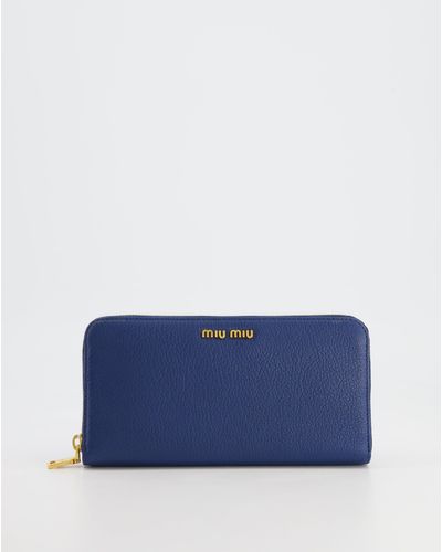 Miu Miu Navy Leather Zipped Wallet With Gold Logo Rrp £520 - Blue