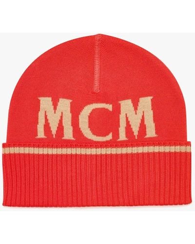 MCM Intarsia Logo Wool Beanie - Red