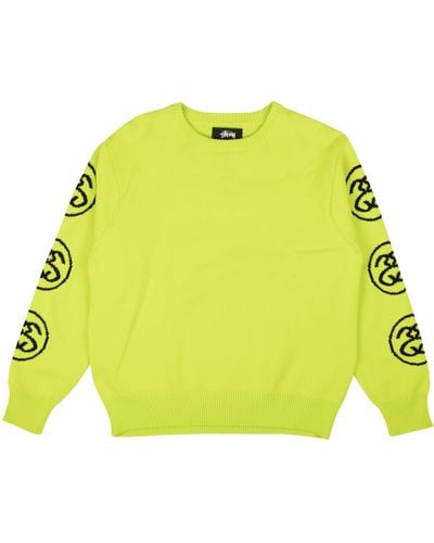 Stussy Lime Cotton Ss-link Crewneck Sweater - Yellow