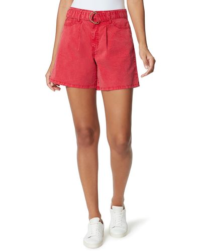 Anne Klein Hi Rise Pleated Denim Shorts - Red