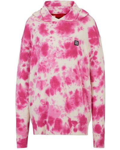 HUGO Stacked-logo Relaxed-fit Hoodie With Seasonal Print - Pink
