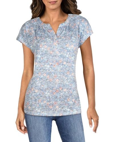 Bobeau Floral Print Marled T-shirt - Blue