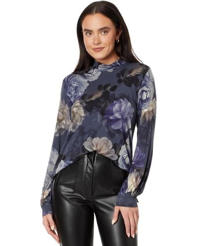 Johnny Was The Janie Favorite Peony Puff Sleeve Mock Neck Top - Black