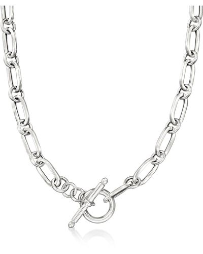 Ross-Simons Italian Sterling Silver Paper Clip Link Toggle Necklace - Metallic