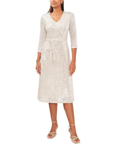 Msk Sequined Midi Sheath Dress - White
