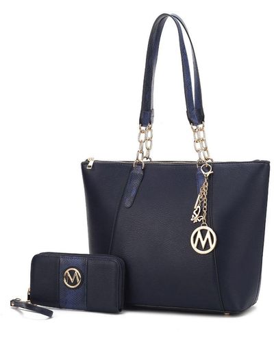MKF Collection by Mia K Ximena Vegan Leather Tote Bag With Matching Wristlet Wallet- 2 Pieces - Blue