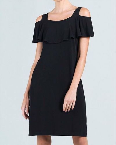 Clara Sunwoo Open Shoulder Ruffle Neckline Dress - Black