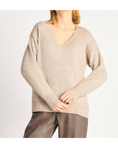 Dex Melody Slit Hem Sweater In Taupe Melange - Natural