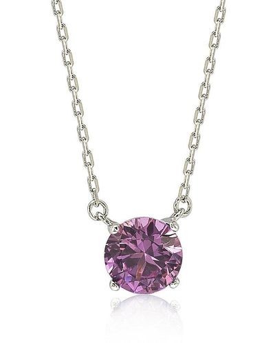 Suzy Levian Sterling Silver Pink Sapphire Solitaire Necklace - Metallic