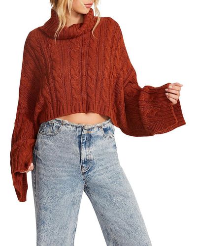 Steve Madden Cable Knit Turtleneck Crop Sweater - Red