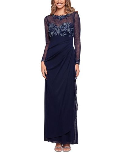 Xscape Embroidered Maxi Evening Dress - Blue