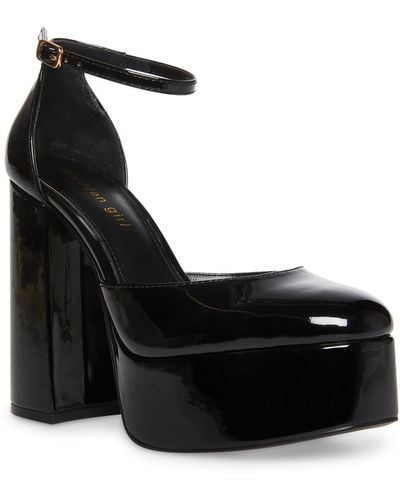 Madden Girl Dion Round Toe Ankle Strap Platform Heels - Black