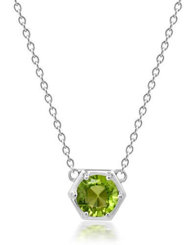 Nicole Miller Sterling Silver Round Gemstone Hexagon Stationary Pendant Necklace On 18 Inch Chain - Metallic