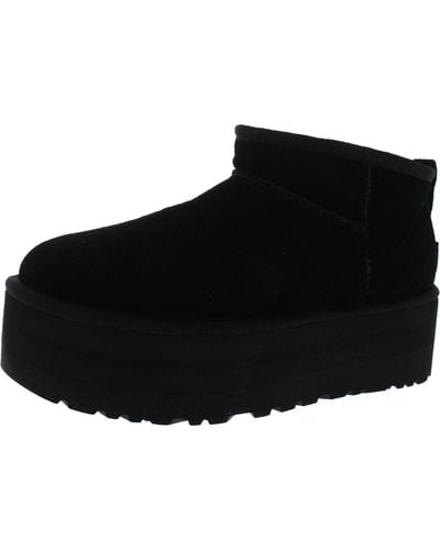 UGG Classic Ultra Mini Platform Suede Sherpa Ankle Boots - Black