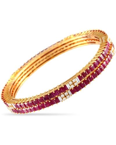 Non-Branded Lb Exclusive 18k Yellow 1.15 Ct Diamond And 12 Ct Ruby Two-piece Bangle Bracelet Mf07-051724 - Metallic