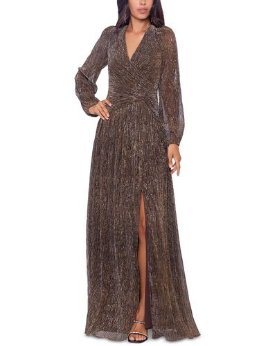 Xscape Metallic Long Evening Dress - Brown