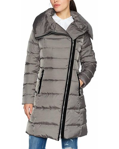 T Tahari Brooklyn Asymmetric Long Puffer Coat In Mink Gray