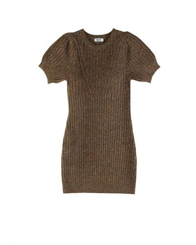 525 America Puff Sleeve Pointelle Ribbed Dress - Brown