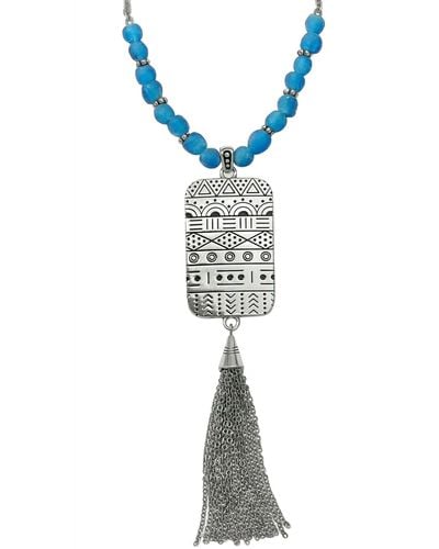 Brighton Africa Stories Etched Beaded Necklace - Blue
