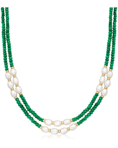 Ross-Simons 4-5mm Emerald Bead And 7-8mm Cultured Pearl 2-strand Necklace - Green