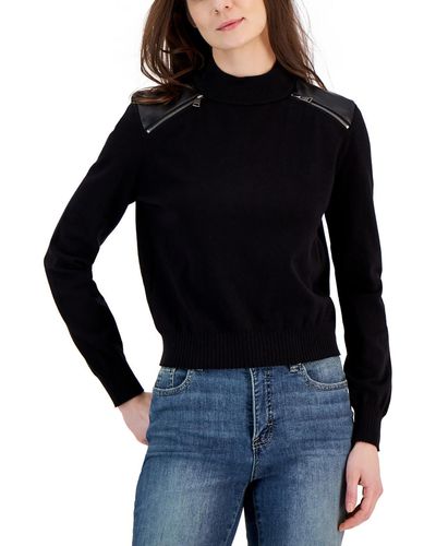 DKNY Faux Trim Crewneck Pullover Sweater - Black