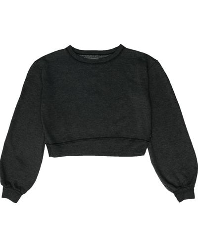 T2Love Cropped Puff Sleeve Sweatshirt - Black