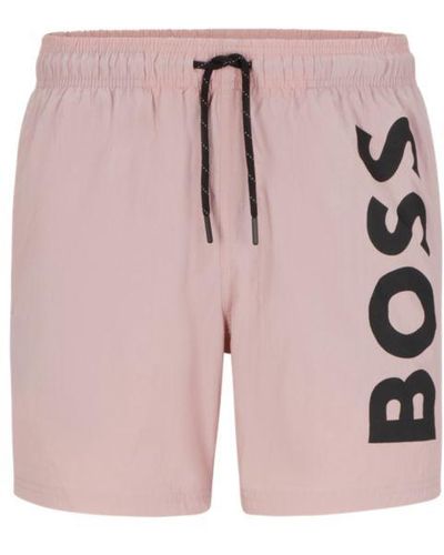 BOSS Quick-dry Swim Shorts With Large Logo Print - Pink