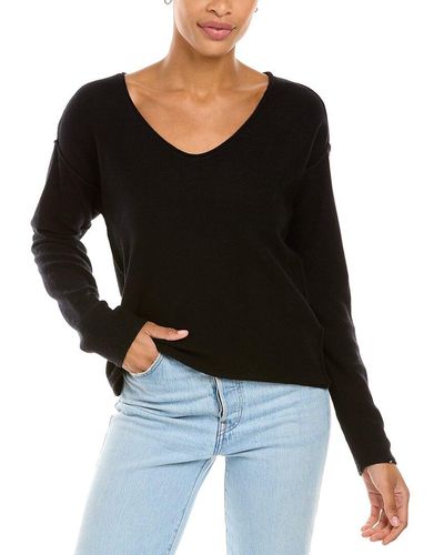 RAFFI Relaxed V-neck Cashmere Sweater - Black