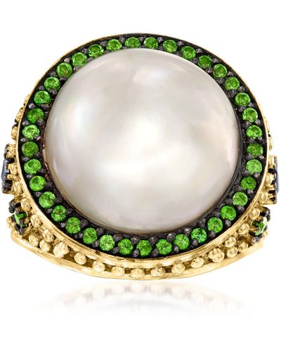 Ross-Simons 15mm Cultured Mabe Pearl And . Chrome Diopside Ring With . Sapphires - Green