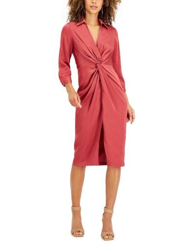 Taylor Petites Twist Front Knee Wear To Work Dress - Red