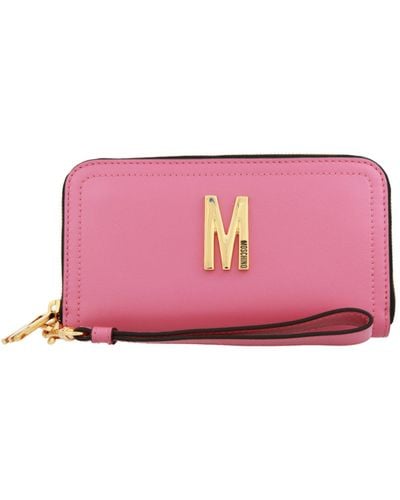 Moschino Logo Leather Zip Wallet - Pink