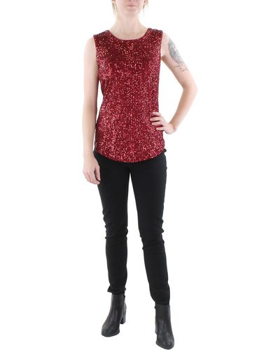 DKNY Sequined Sleeveless Tank Top - Red