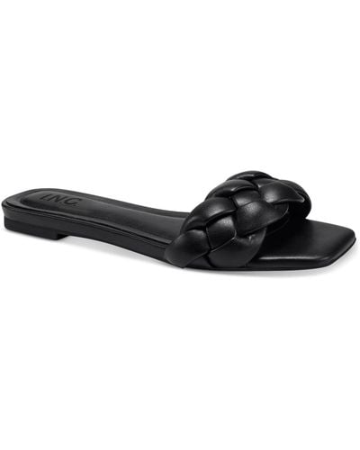 INC Partee Faux Leather Open Toe Flatform Sandals - Black