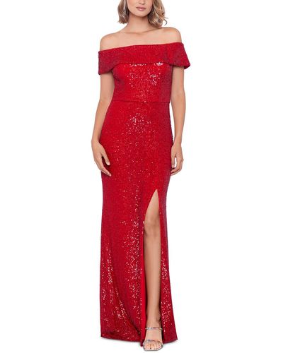 Xscape Fold-over Sequined Evening Dress - Red