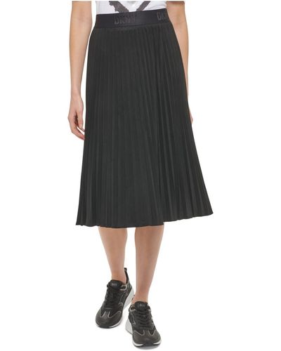 DKNY Faux Suede Midi Pleated Skirt - Black