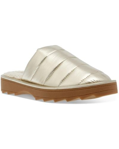 Steve Madden Quilted Faux Fur Lined Slide Slippers - White