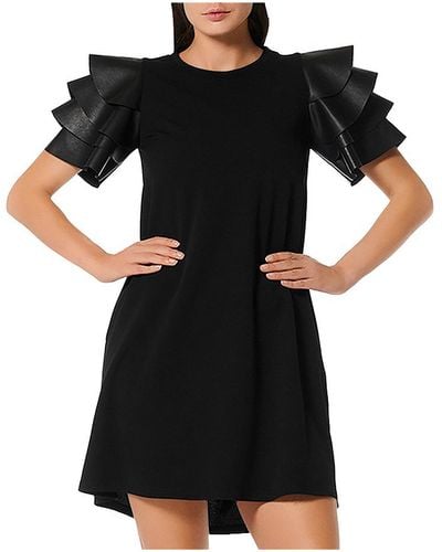Gracia Faux Leather Mini Shift Dress - Black