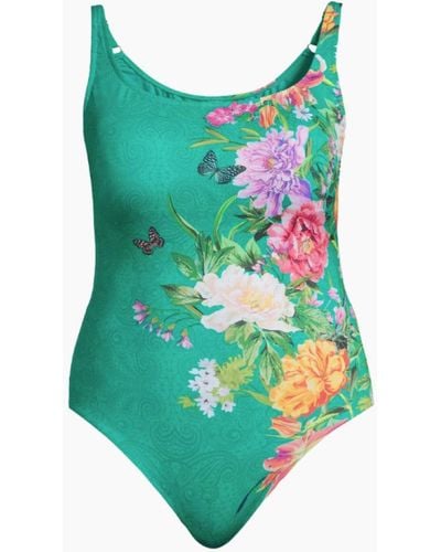 Johnny Was Peacock Goza Tank One Piece Swimsuit - Green
